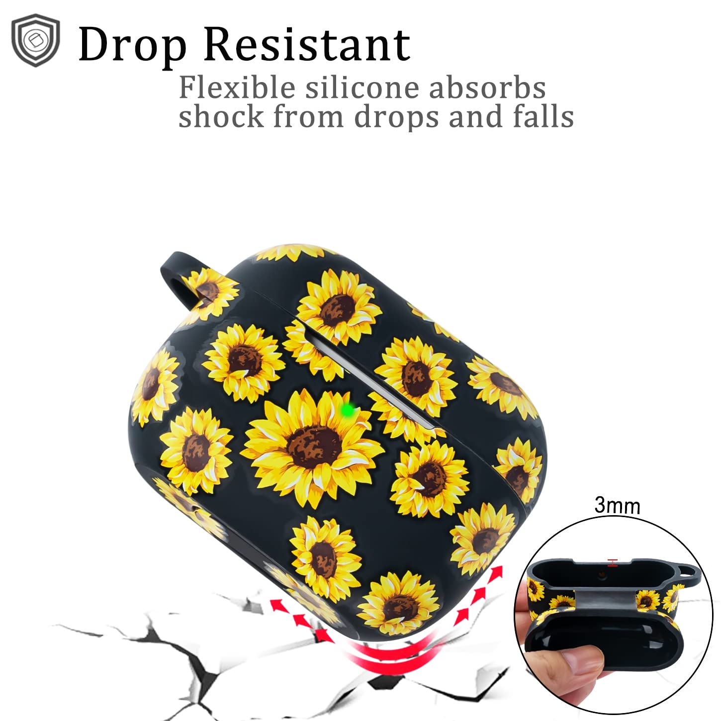 Flower Airpods Pro 2 Case Soft Silicone 2022 - YOMPLOW Case Cover Flexible Skin for Apple AirPod Pro 2nd Charging Case Floral Print Cute Women Girls Protective Skin with Keychain - Black/Sunflower