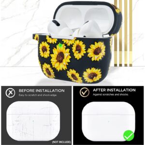 Flower Airpods Pro 2 Case Soft Silicone 2022 - YOMPLOW Case Cover Flexible Skin for Apple AirPod Pro 2nd Charging Case Floral Print Cute Women Girls Protective Skin with Keychain - Black/Sunflower