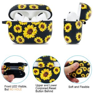 Flower Airpods Pro 2 Case Soft Silicone 2022 - YOMPLOW Case Cover Flexible Skin for Apple AirPod Pro 2nd Charging Case Floral Print Cute Women Girls Protective Skin with Keychain - Black/Sunflower