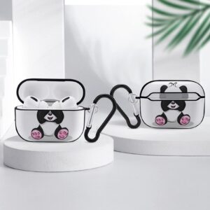 Lovely Cute Panda Print Airpods Pro Case with Key Chain Full Protective Durable Shockproof Wireless Headphone Case PC Hard Case Cover for Apple AirPods Pro Case 2nd/1st Generation