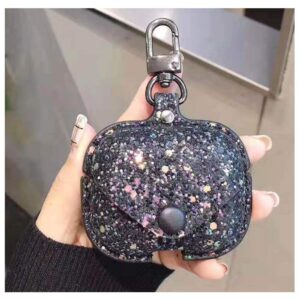 ONGHSD for Airpods Pro Carrying Case Cover Glitter with Sequins PU Leather Protective Case for Apple Airpod Pro Charging Case Girls Women Bling Skin Protector Pouch for Airpods 3rd Gen (Black)