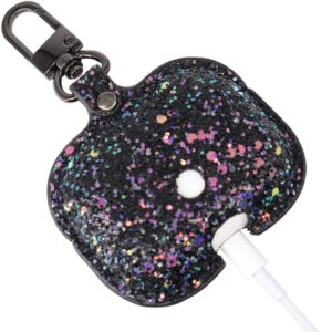 ONGHSD for Airpods Pro Carrying Case Cover Glitter with Sequins PU Leather Protective Case for Apple Airpod Pro Charging Case Girls Women Bling Skin Protector Pouch for Airpods 3rd Gen (Black)