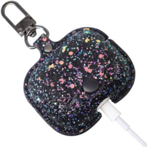 ONGHSD for Airpods Pro Carrying Case Cover Glitter with Sequins PU Leather Protective Case for Apple Airpod Pro Charging Case Girls Women Bling Skin Protector Pouch for Airpods 3rd Gen (Black)