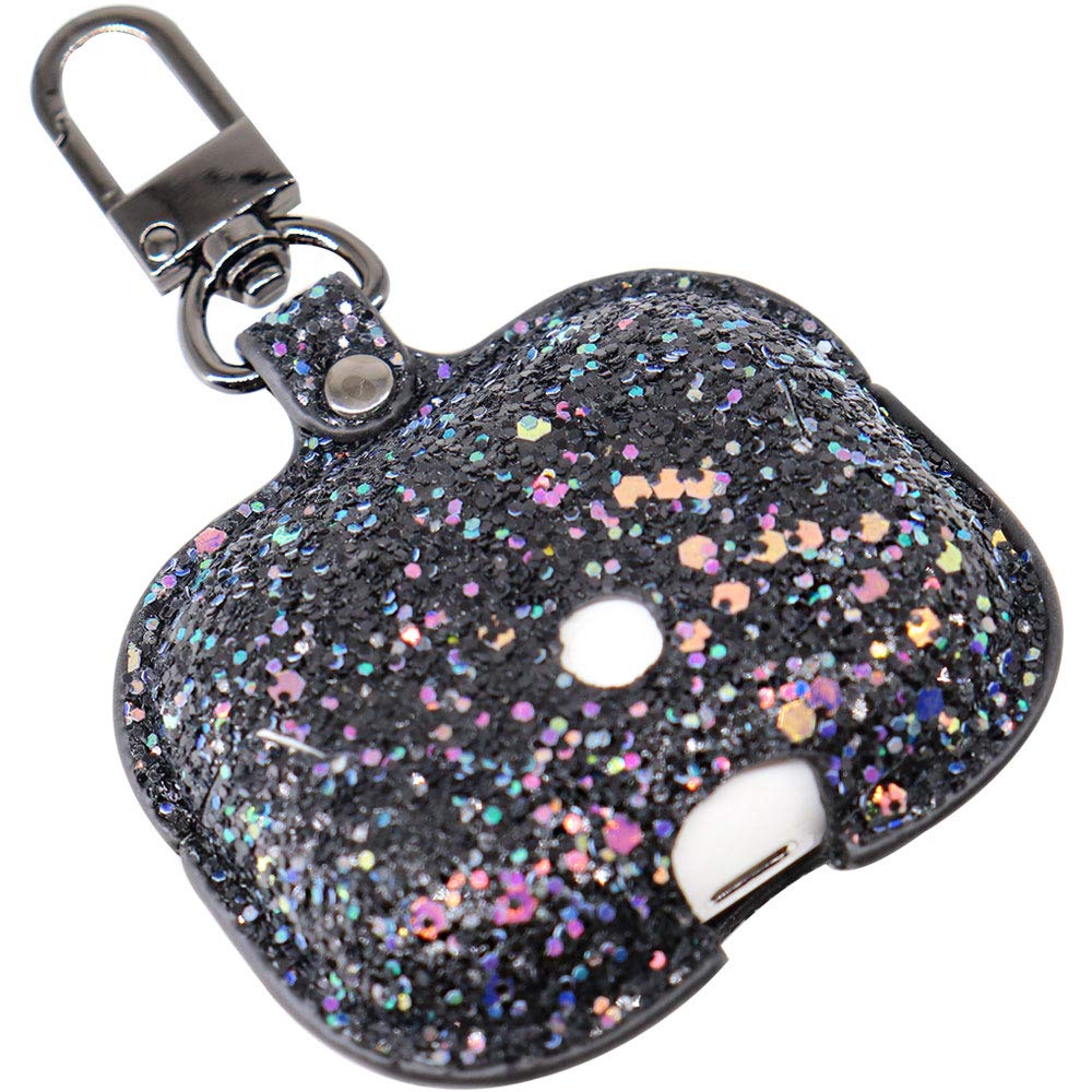 ONGHSD for Airpods Pro Carrying Case Cover Glitter with Sequins PU Leather Protective Case for Apple Airpod Pro Charging Case Girls Women Bling Skin Protector Pouch for Airpods 3rd Gen (Black)