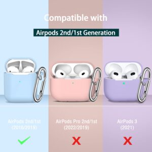 R-fun AirPods 2nd Generation & 1st Generation Case Cover with Cleaner kit and Earbuds Hook Cover (2Pairs),Soft Silicone Protective Case for Apple AirPods- Sky Blue