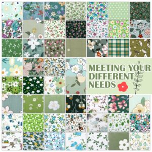 Kinlop 600 Pcs 5" x 5" Floral Cotton Fabric Patchwork Fat Quarters Bundles Precut Fabric Square Printed Cotton Fabric Quilting for Spring Holiday DIY Craft Sewing(Green)