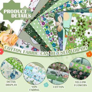 Kinlop 600 Pcs 5" x 5" Floral Cotton Fabric Patchwork Fat Quarters Bundles Precut Fabric Square Printed Cotton Fabric Quilting for Spring Holiday DIY Craft Sewing(Green)