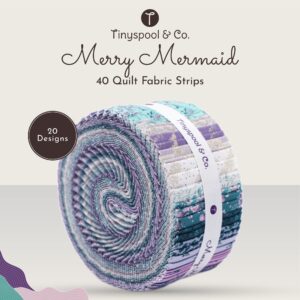 Tinyspool & Co. Jelly Roll Fabric Strips for Quilting, Crafting, and Sewing, 40 Strip Assorted Bundle, Soft Cotton for Blanket, Rug, Upholstery, Home Decor, and Purse Making, Merry Mermaid