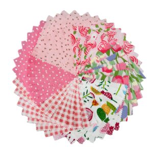 pink charm packs for quilting 5 inch, rose fabric precut quilting fabric squares 5x5 for baby girls 100% cotton fabric for sewing diy patchwork (42pcs)