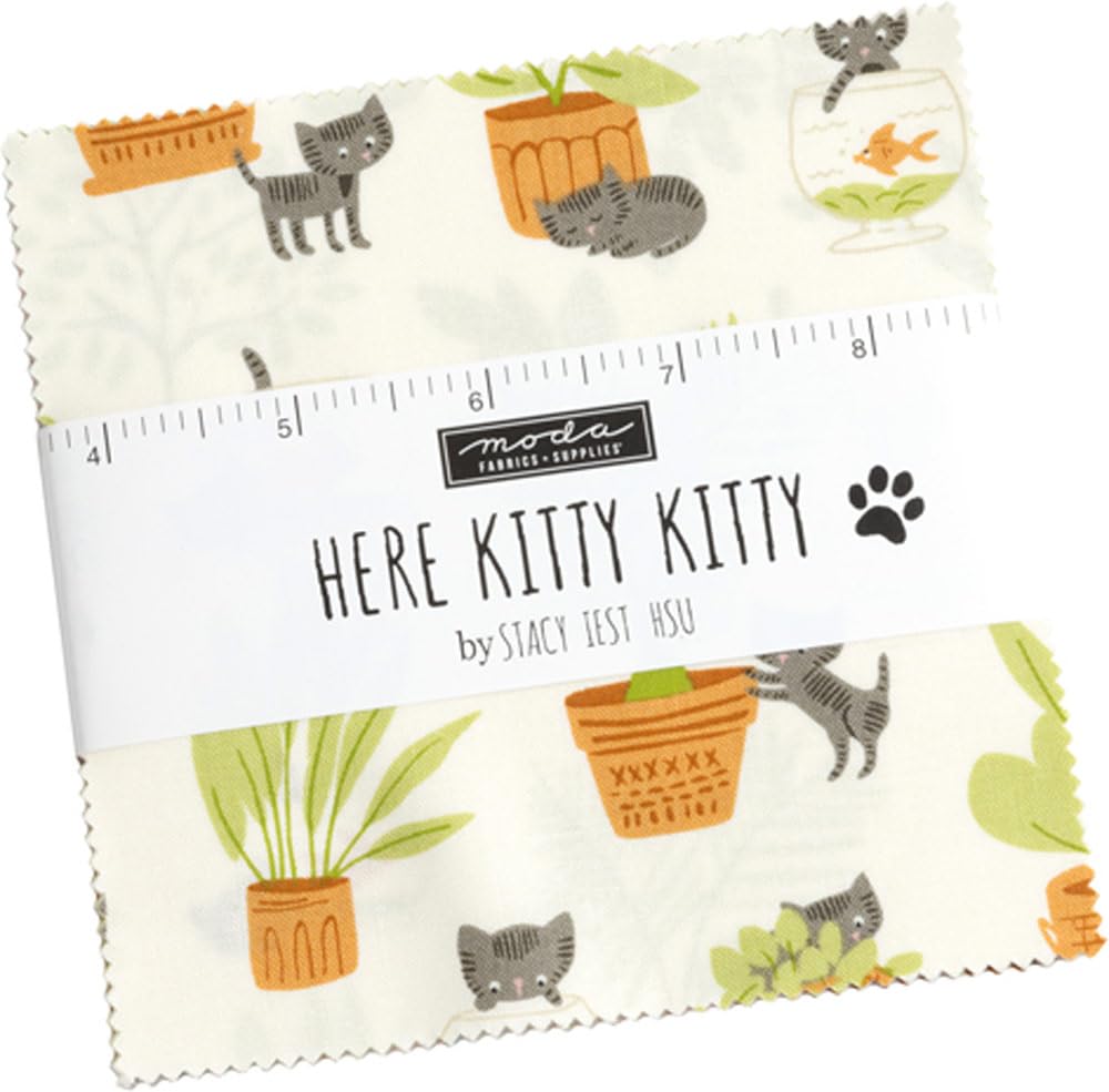 Here Kitty Kitty Charm Pack by Stacy Iest HSU; 42-5" Precut Fabric Quilt Squares