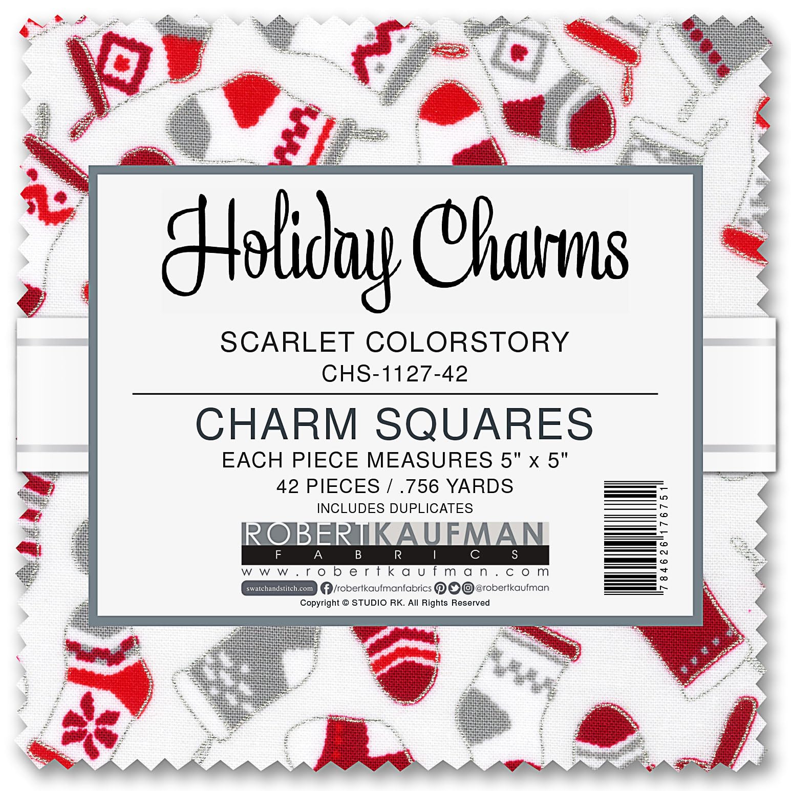 Holiday Charms Scarlet Charm Square 42 5-inch Squares Charm Pack Robert Kaufman Fabrics CHS-1127-42