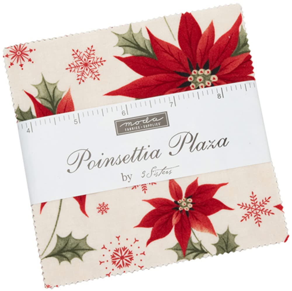 Moda Fabrics Poinsettia Plaza Charm Pack by 3 Sisters; 42-5'' Precut Fabric Quilt Squares