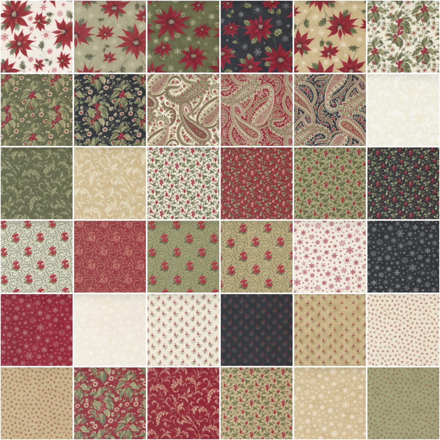 Moda Fabrics Poinsettia Plaza Charm Pack by 3 Sisters; 42-5'' Precut Fabric Quilt Squares