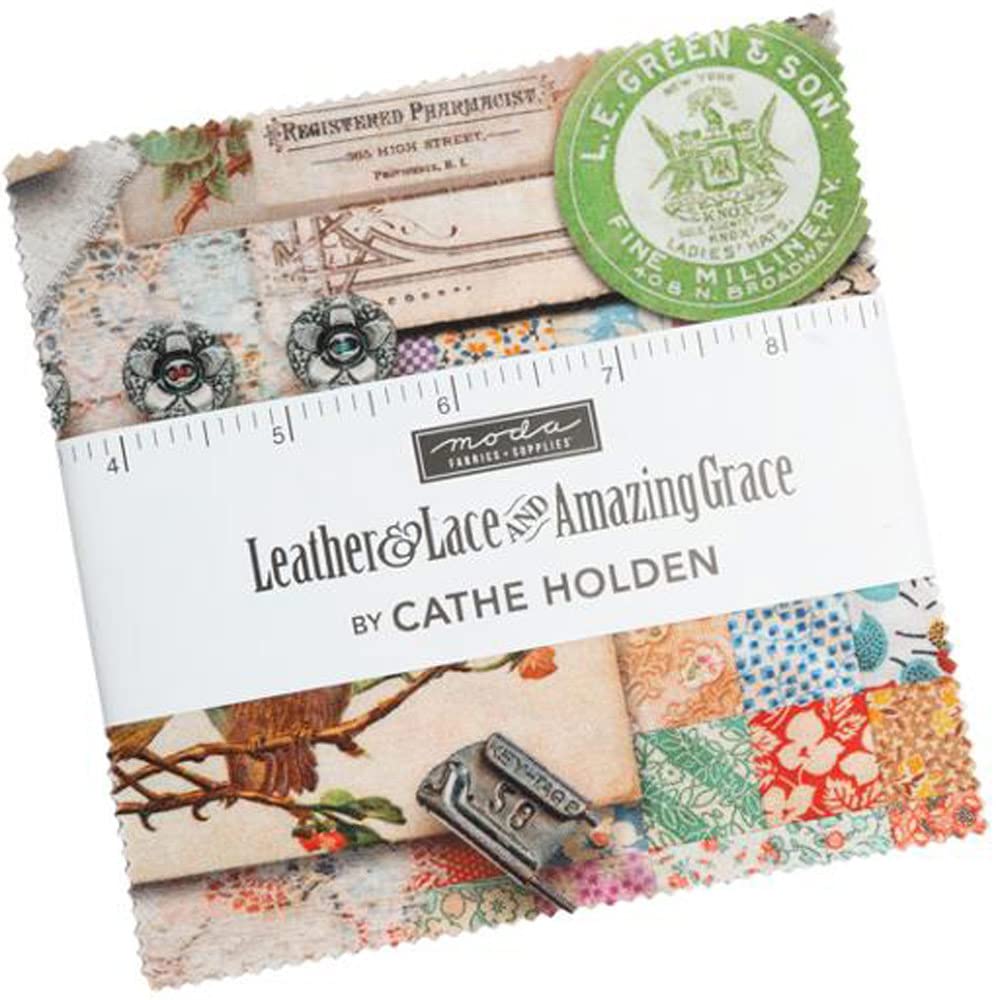 Moda Fabrics Leather & Lace and Amazing Grace Charm Pack by Cathe Holden; 42-5'' Precut Fabric Quilt Squares