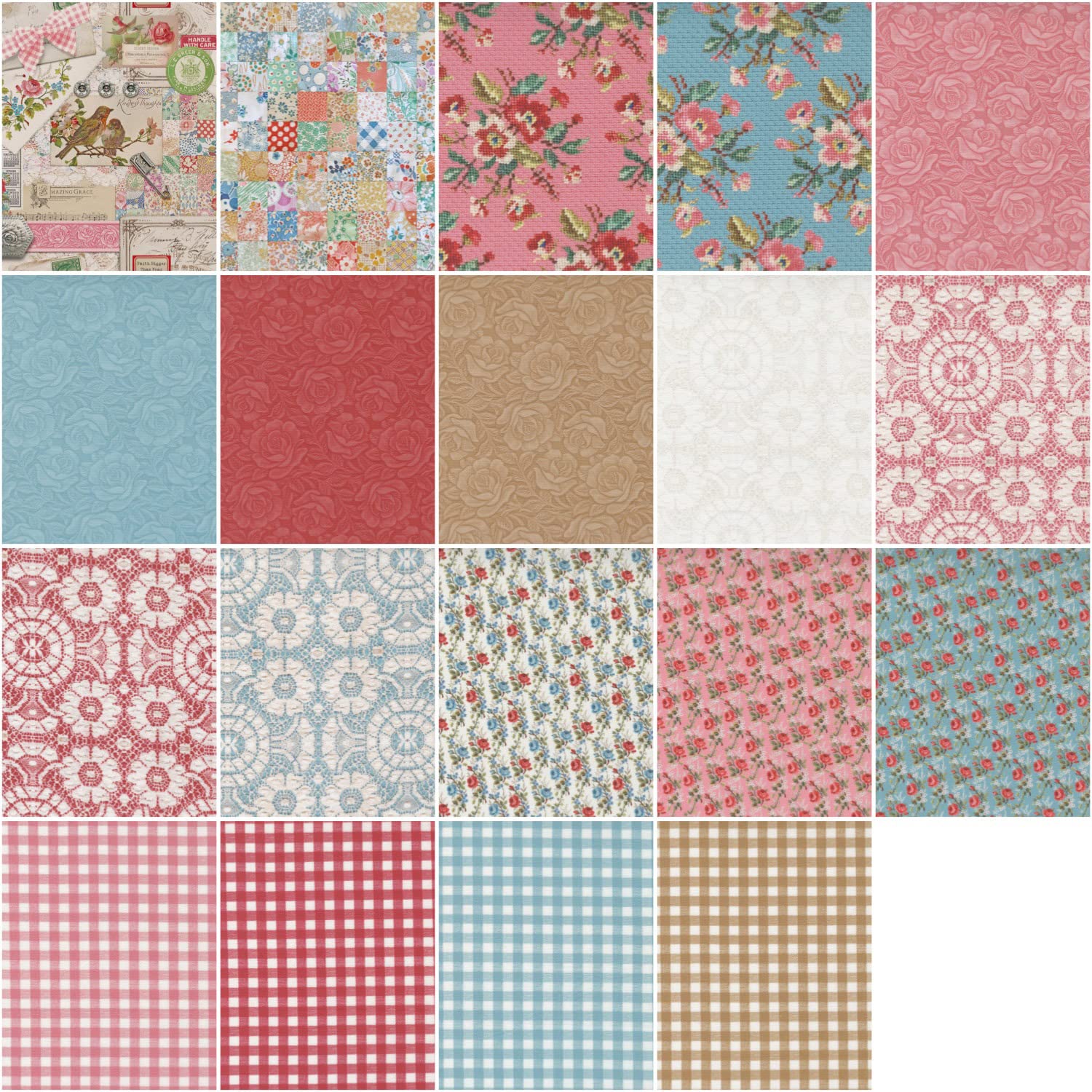 Moda Fabrics Leather & Lace and Amazing Grace Charm Pack by Cathe Holden; 42-5'' Precut Fabric Quilt Squares