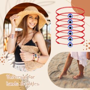 Yinkin 12 Pieces Red Evil Eye Bracelets for Women Protection Bracelet for Christmas Adjustable Lucky Bracelet String Pack Evil Eye Charm Strand Bracelet for Adult Kids Gift