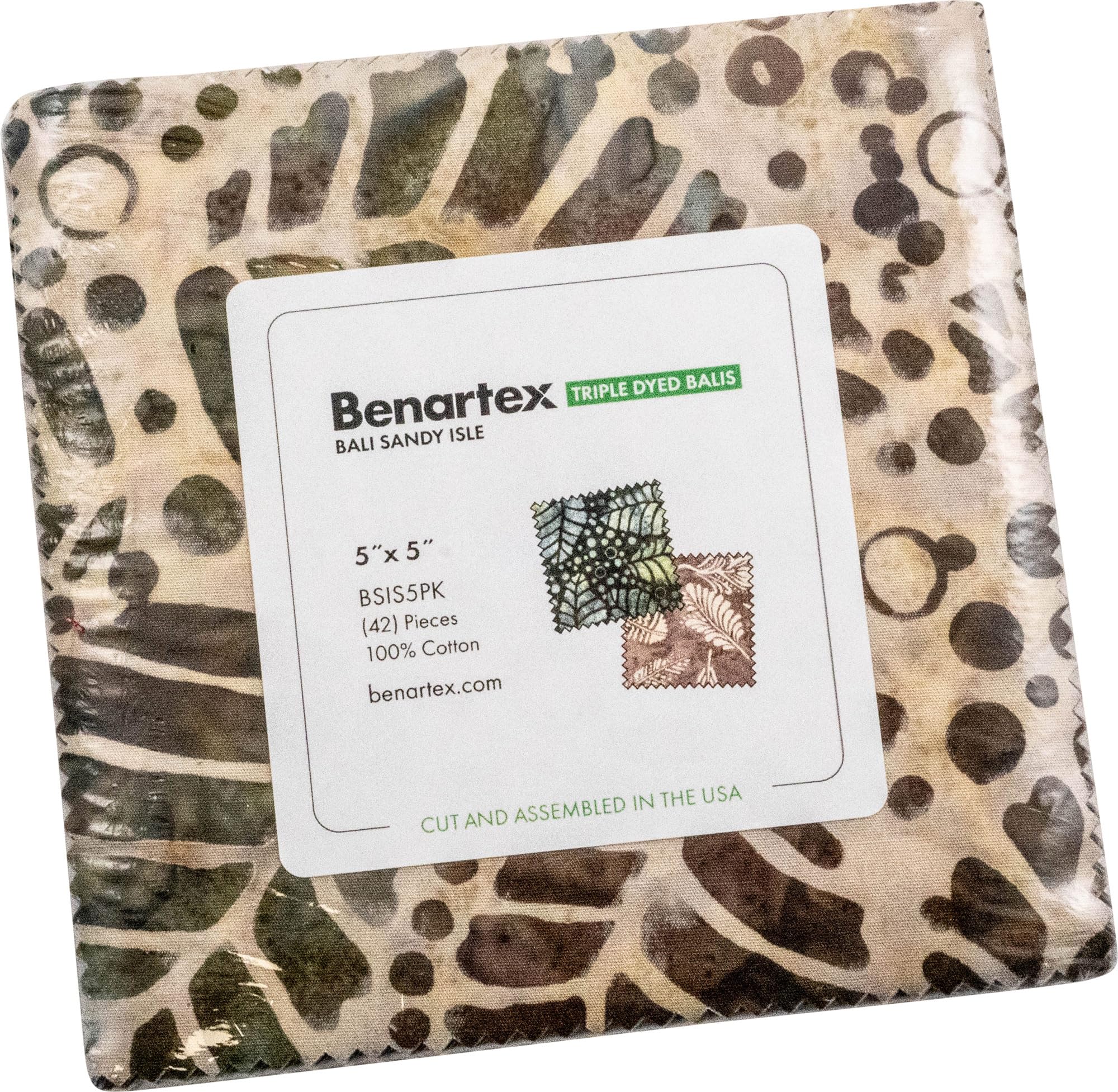 Benartex Fabrics Bali Sandy Isle Five Inch Squares Charm Pack