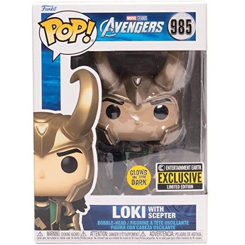 POP Marvel: Loki with Scepter (Glow in The Dark) Entertainment Earth Exclusive Funko Vinyl Figure (Bundled with Compatible Box Protector Case) Multicolored 3.75 inches