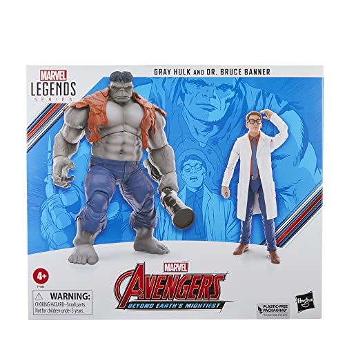Marvel Legends Series Gray Hulk and Dr. Bruce Banner, Avengers 60th Anniversary Collectible 6 Inch Action Figures, 6 Accessories