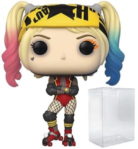 pop birds of prey - harley quinn roller derby funko vinyl figure (bundled with compatible box protector case), multicolored, 3.75 inches