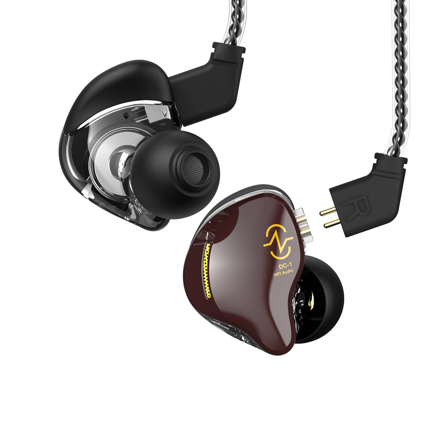 CCZ in Ear Monitor Wired Earbud in Ear Headphones,1DD HiFi Bass Immersive Sound Earphones, for Drummer Musicians Singer Stage Earbuds, Patented Ear Tips Headset, Coffee Bean(Brown No Mic)