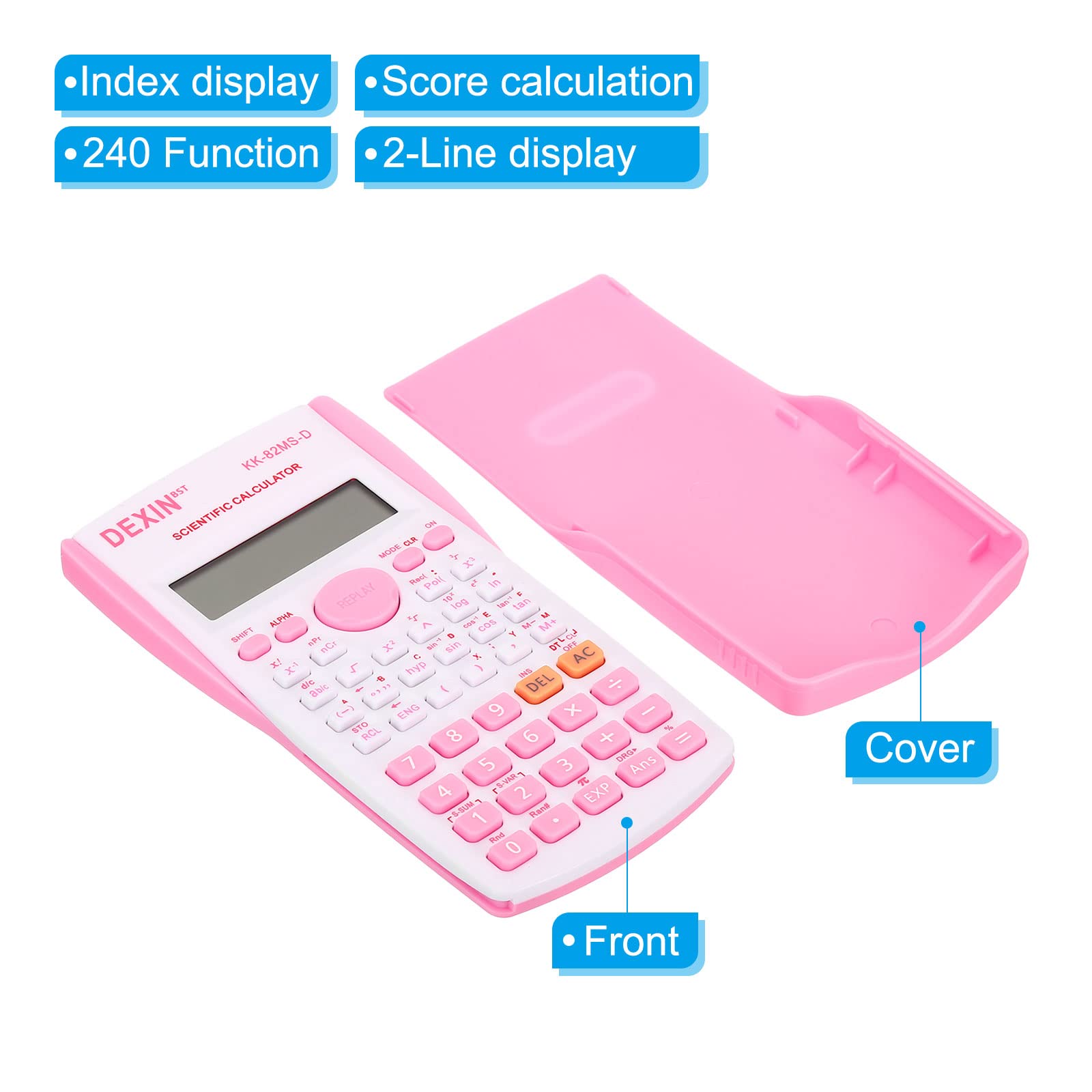 PATIKIL Scientific Calculator, 2-Line Standard Engineering Calculator with 240 Function 12 Digit LCD Display Math Calculator for Office Business, Pink