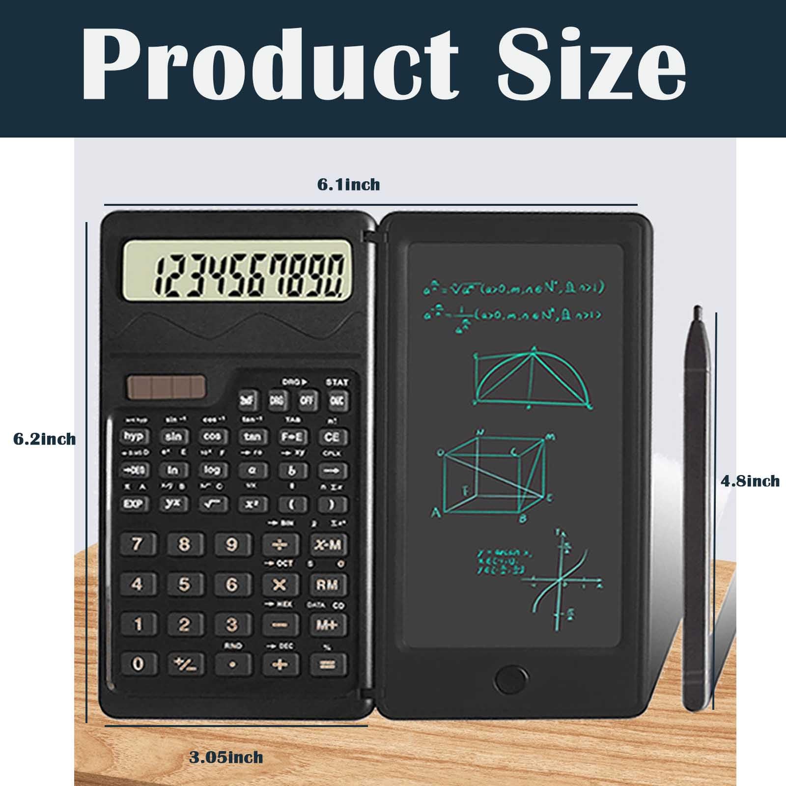 Solar Scientific Calculators with Notepad for Students,10-Digit LCD Large Screen,Solar and Battery Dual Power,Math Calculator with Notepad for Middle High School&College(Black)