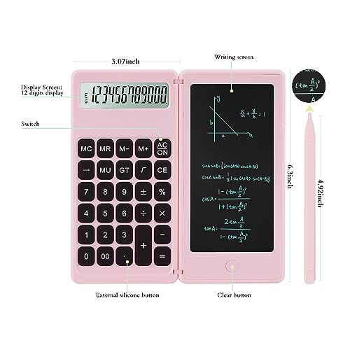 IPepul Calculator，Pink Kawaii calculators Desktop with Writing Screen, Large Display, and Quiet Design - Ideal for Students and Office Workers (Pink)