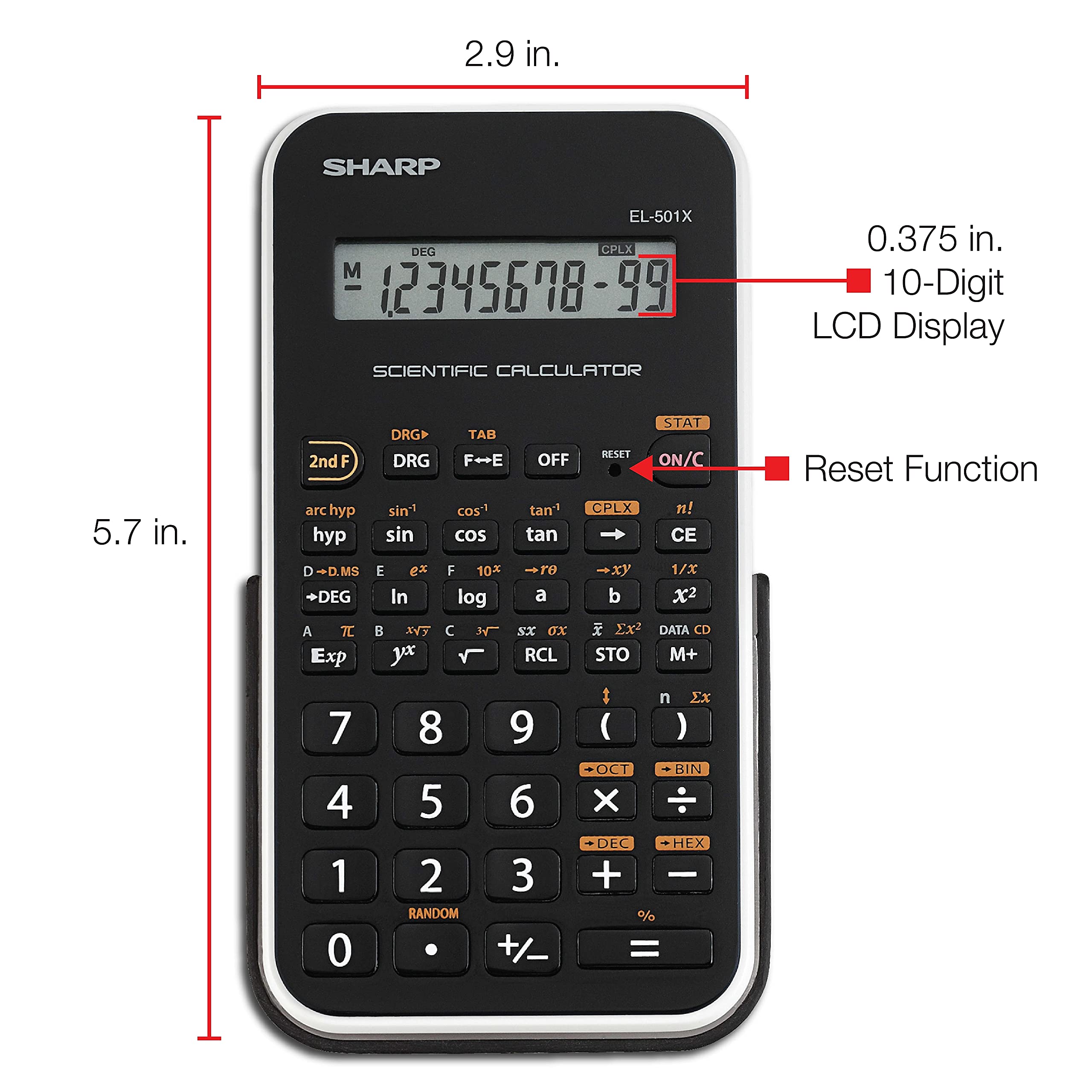 Sharp EL501XBWH EL-501XBWH Scientific Calculator 10-Digit LCD