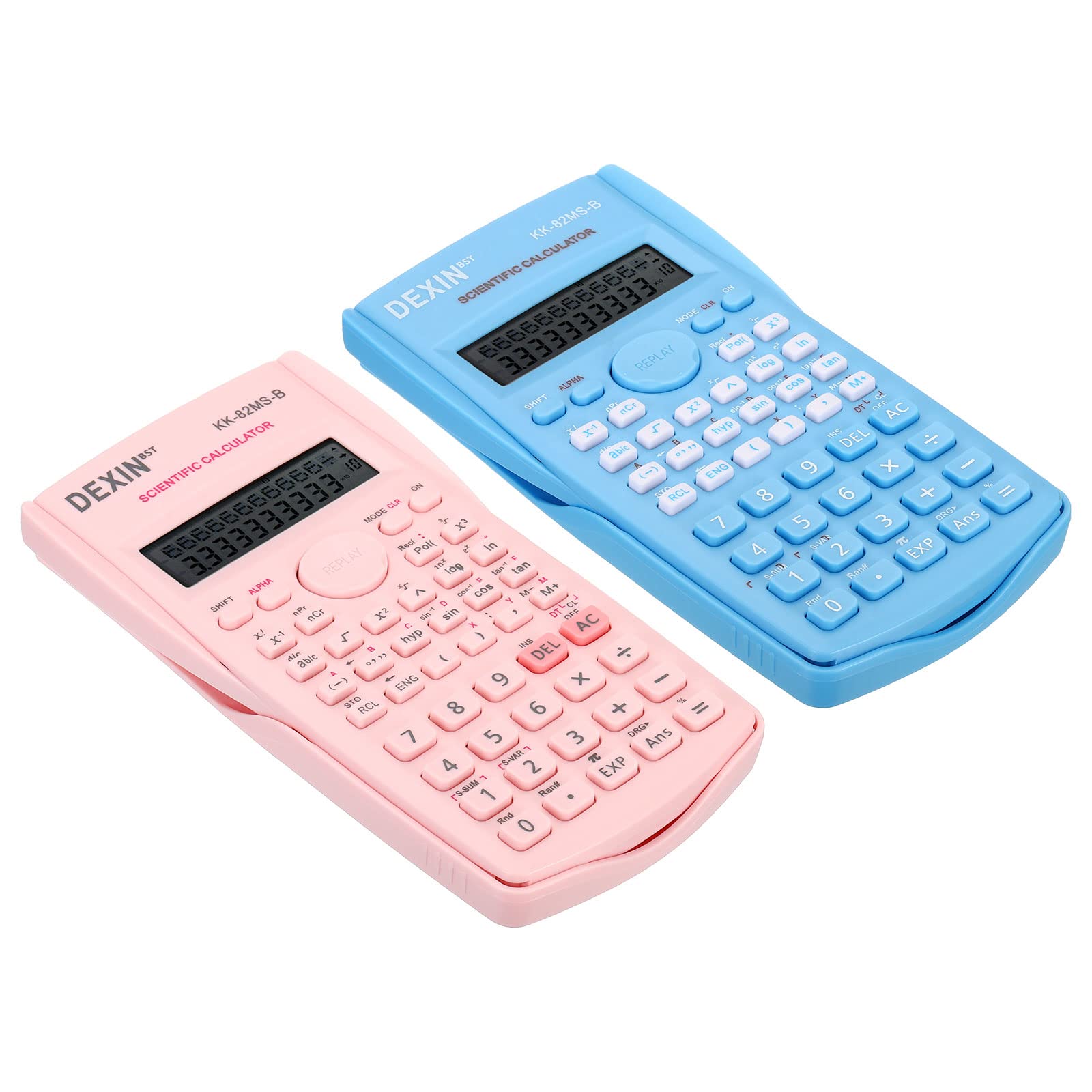 PATIKIL Scientific Calculator, 1Set 2-Line Standard Engineering Calculator 12 Digit LCD Display Math Calculator for Office Business Study, Pink/Blue