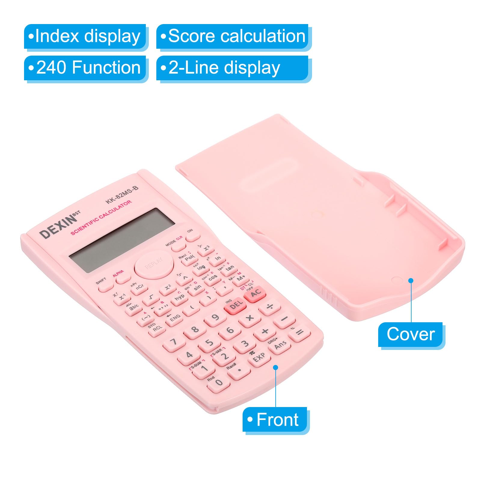 PATIKIL Scientific Calculator, 1Set 2-Line Standard Engineering Calculator 12 Digit LCD Display Math Calculator for Office Business Study, Pink/Blue