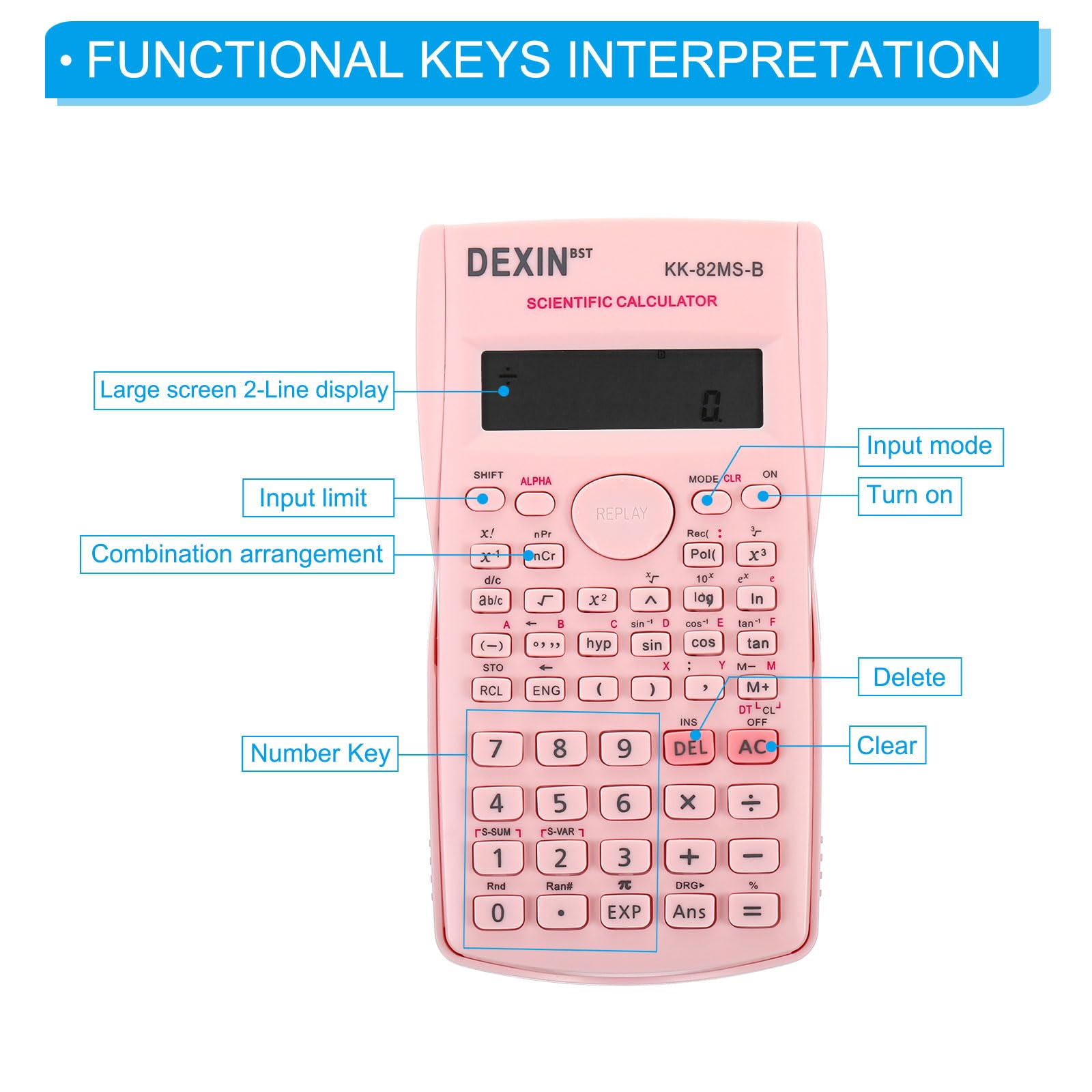 PATIKIL Scientific Calculator, 1Set 2-Line Standard Engineering Calculator 12 Digit LCD Display Math Calculator for Office Business Study, Pink/Blue