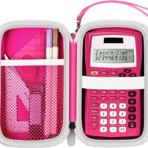 Case Only Compatible with Texas Instruments TI-30XIIS Scientific Calculator, Travel Office Calculators Storage Holder Bag with Extra Mesh Pocket for Pens, USB Cables and Accessories - Red