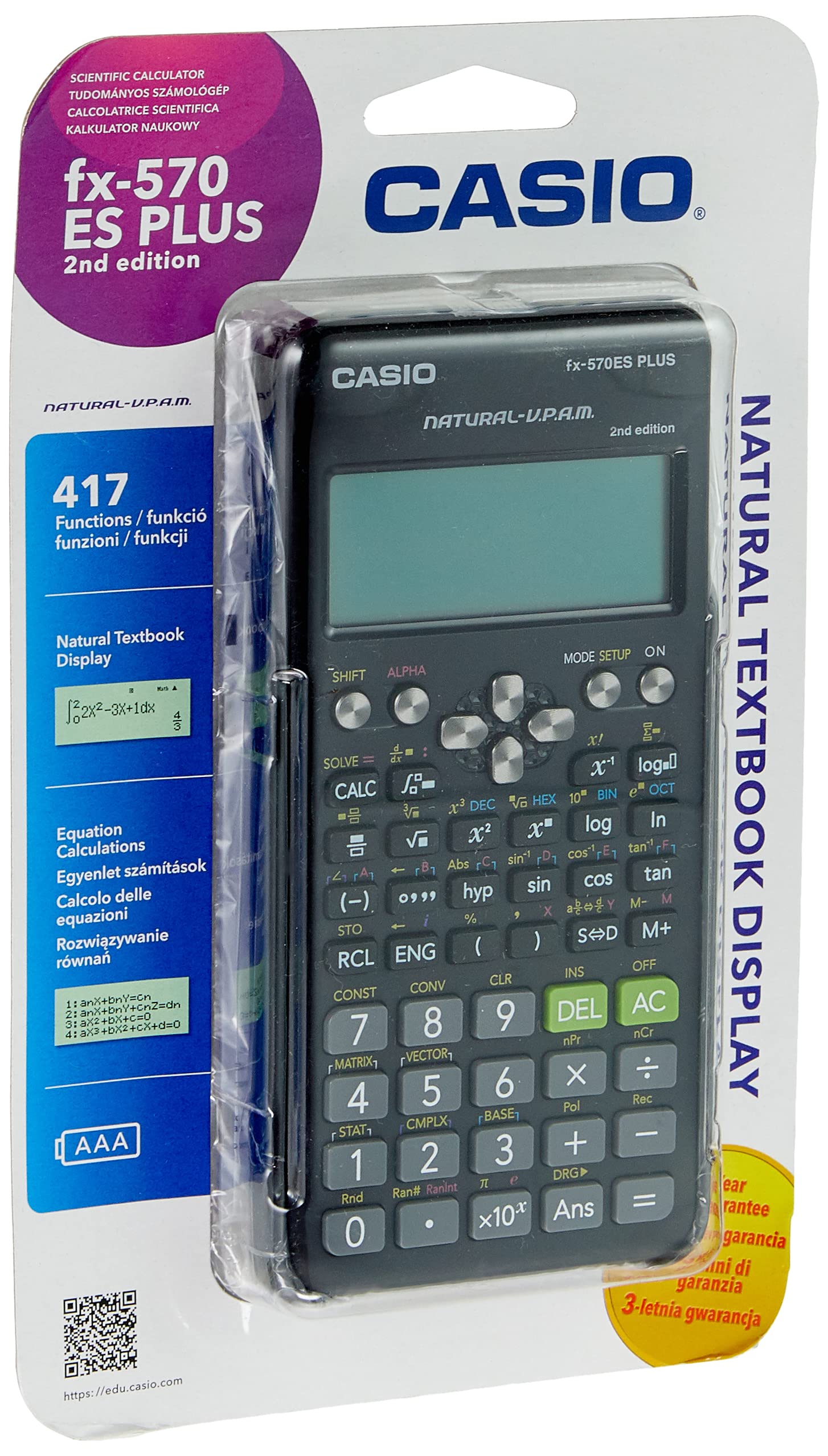 Casio Fx-570Es Plus 2 Scientific Calculator with 417 Functions, Black