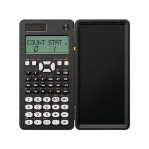 Scientific Calculator with Writing Table, 2 in 1 Desktop Pocket LCD Science Calculator Notepad Professional Financial Calculator for Home School Office Business, Solar & Battery Powered (Black)