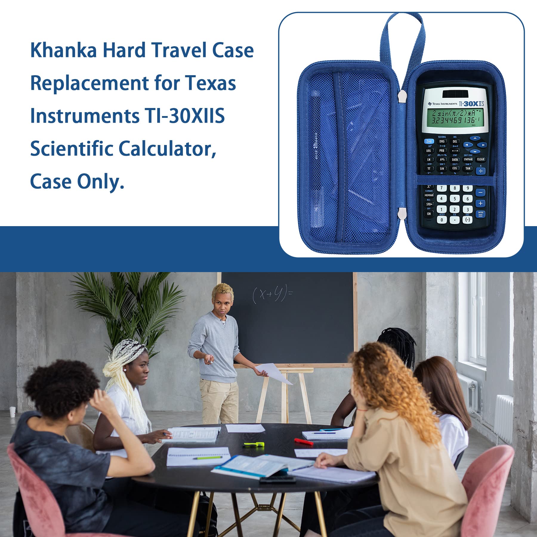 Khanka Hard Travel Case Replacement for Texas Instruments TI-30XIIS Scientific Calculator, Case Only (Blue Accents)