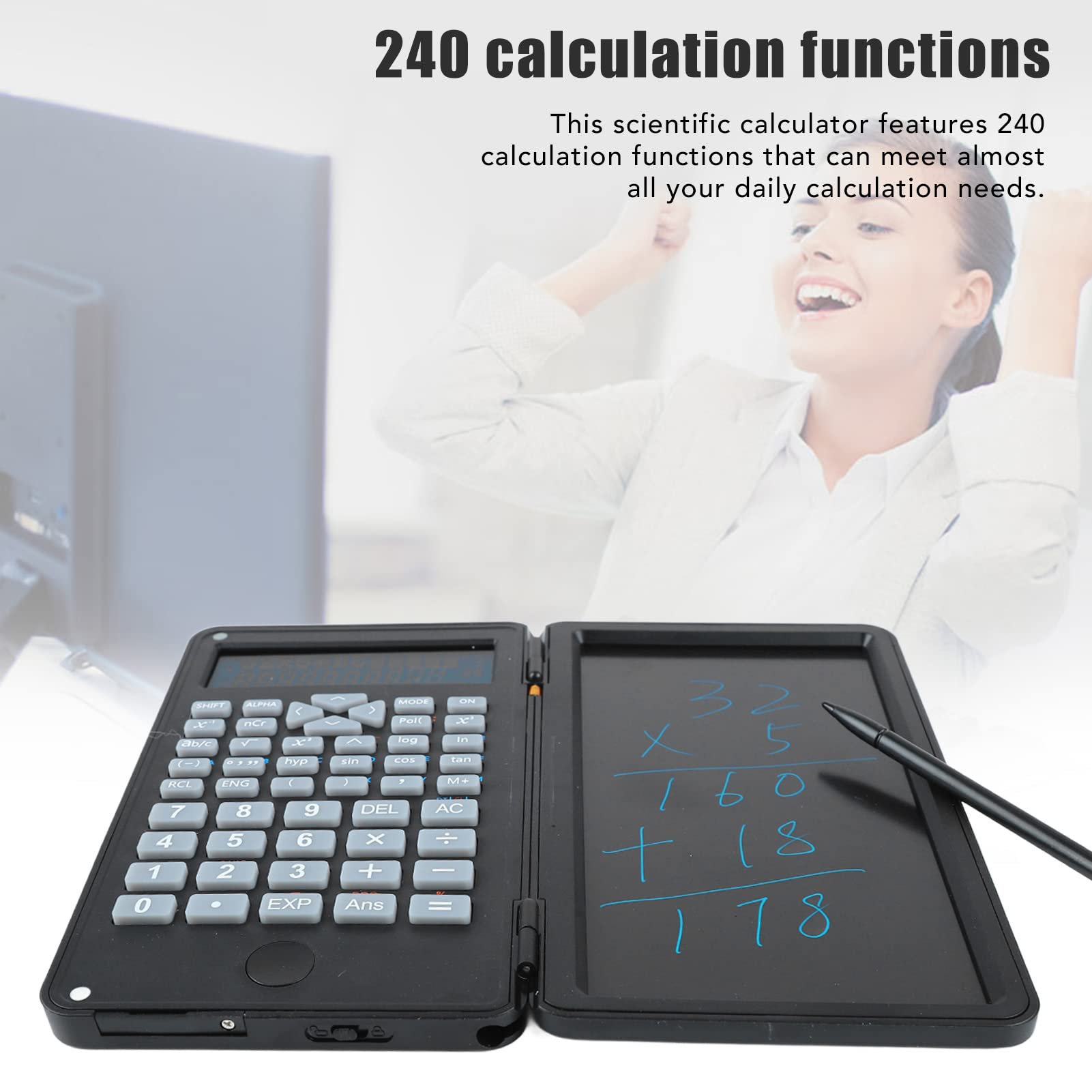 Classic Scientific Calculator,Two Row LCD Display Writing Tablet Sensitive Multifunction Desk Calculator for Accounting Engineering Office School Work