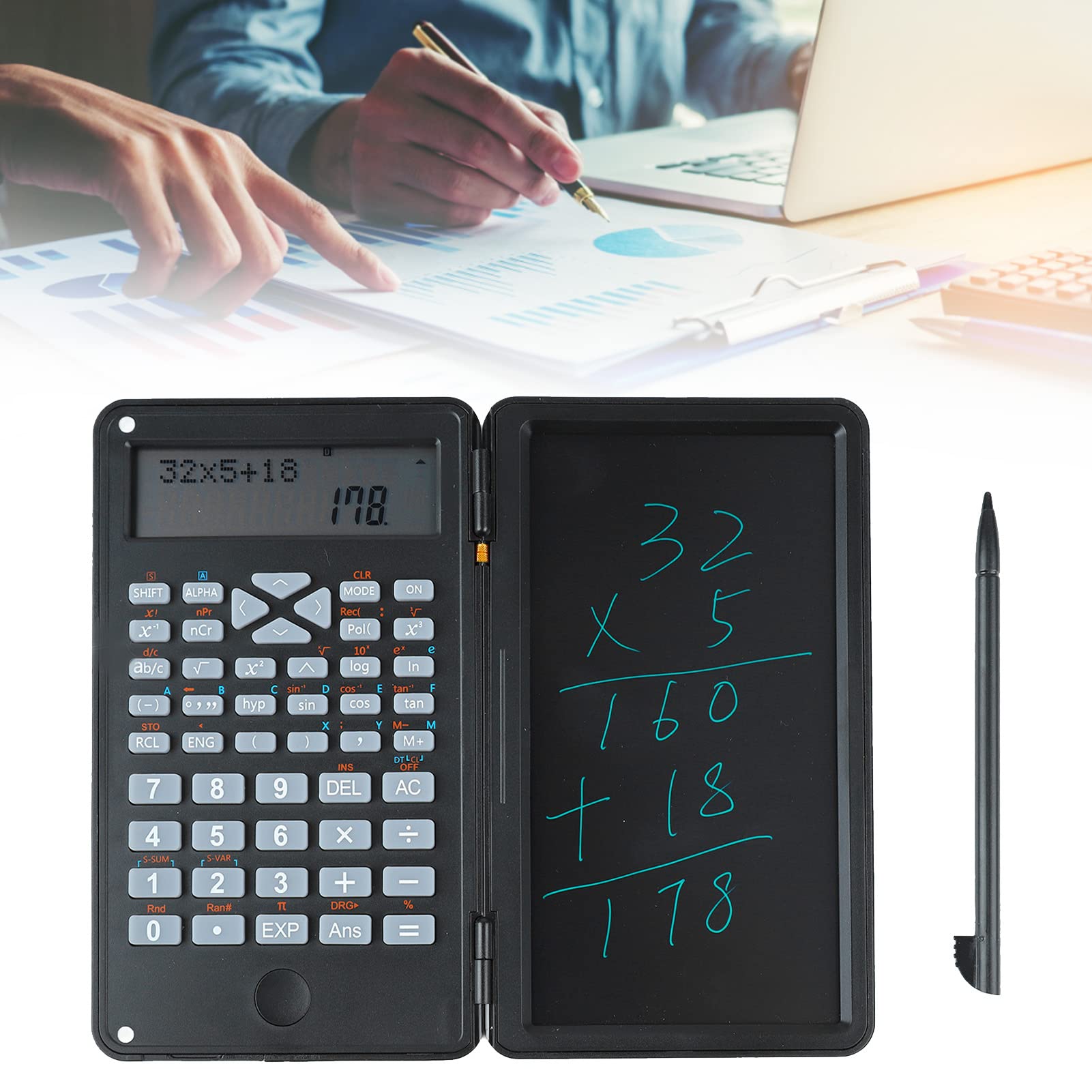 Classic Scientific Calculator,Two Row LCD Display Writing Tablet Sensitive Multifunction Desk Calculator for Accounting Engineering Office School Work