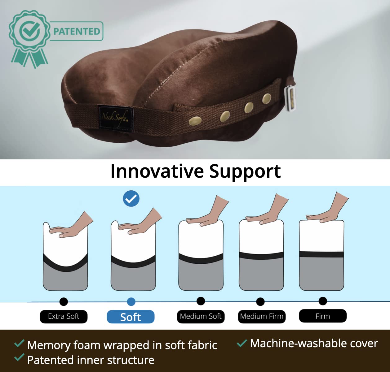 Neck Support Pillow, Help Ease Tension with This Patented Cervical Neck Brace, Neck Pillow for Sleeping, Travel, Work, Ergonomic Memory Foam, Orthopedic Pillow for Pain Relief, Brown