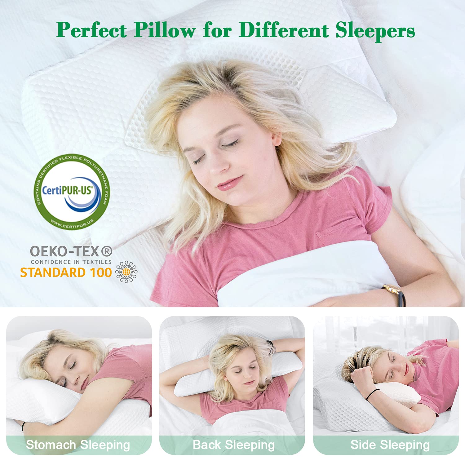 Elviros Cervical Memory Foam Pillow, Contour Pillows for Neck and Shoulder Pain, Ergonomic Orthopedic Sleeping Neck Contoured Support Pillow for Side Sleepers, Back and Stomach Sleepers