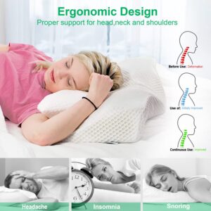 Elviros Cervical Memory Foam Pillow, Contour Pillows for Neck and Shoulder Pain, Ergonomic Orthopedic Sleeping Neck Contoured Support Pillow for Side Sleepers, Back and Stomach Sleepers