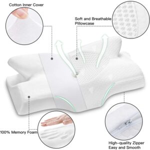 Elviros Cervical Memory Foam Pillow, Contour Pillows for Neck and Shoulder Pain, Ergonomic Orthopedic Sleeping Neck Contoured Support Pillow for Side Sleepers, Back and Stomach Sleepers