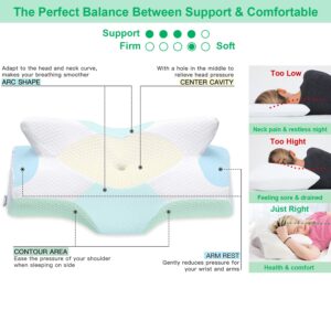 Elviros Cervical Memory Foam Pillow, Contour Pillows for Neck and Shoulder Pain, Ergonomic Orthopedic Sleeping Neck Contoured Support Pillow for Side Sleepers, Back and Stomach Sleepers