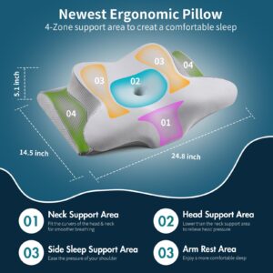 Neck Pillow Cervical Memory Foam Pillows for Pain Relief Sleeping, Ergonomic Pillow for Shoulder Pain, Orthopedic Contour Bed Pillow for Side, Back & Stomach Sleepers with Cooling Pillowcase