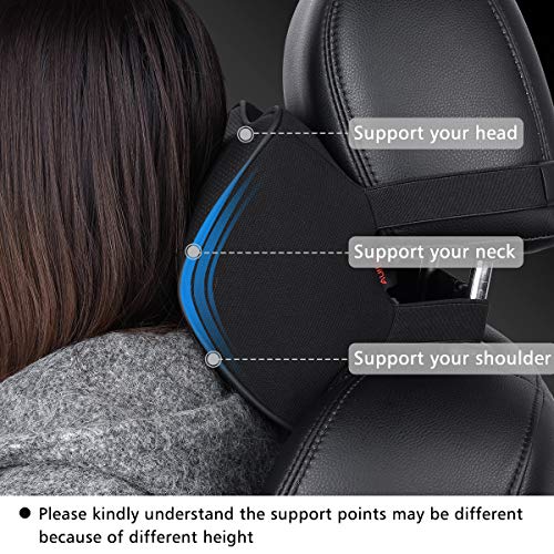 Aukee Memory Foam Car Neck Pillow Soft Leather Headrest for Driving Home Office Black (1PC)