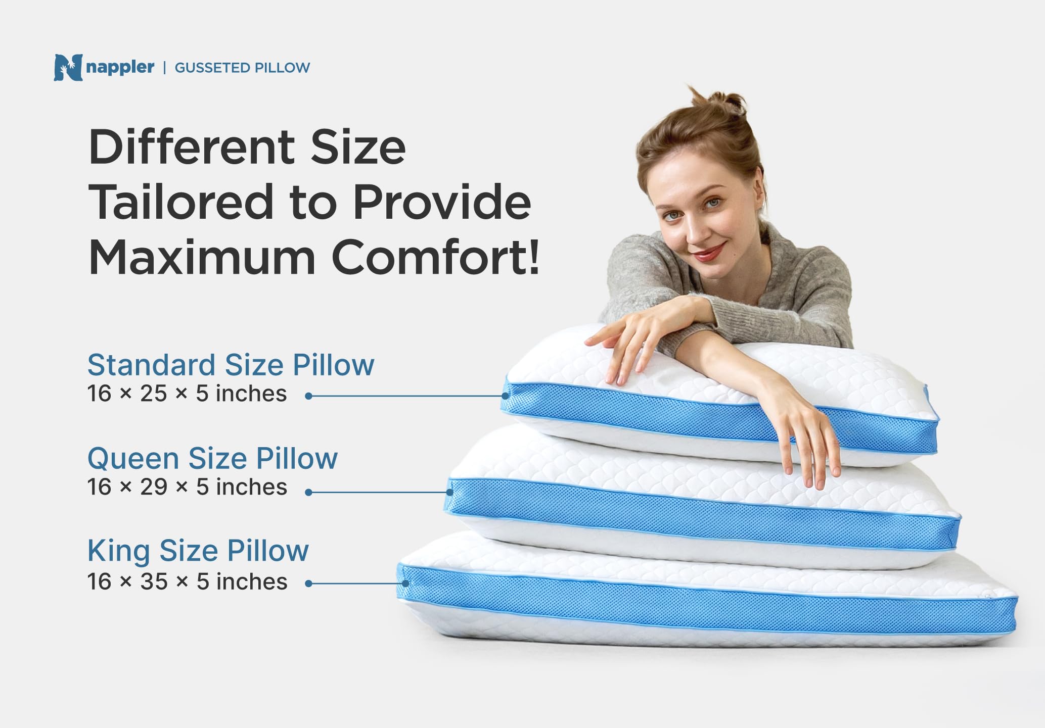 Nappler Side and Back Sleeper Pillow for Neck and Shoulder Pain Relief - Shredded Memory Foam Bed Pillow for Sleeping - 100% Adjustable Fill - Queen Size - Modal Washable Case. Extra Fill Included