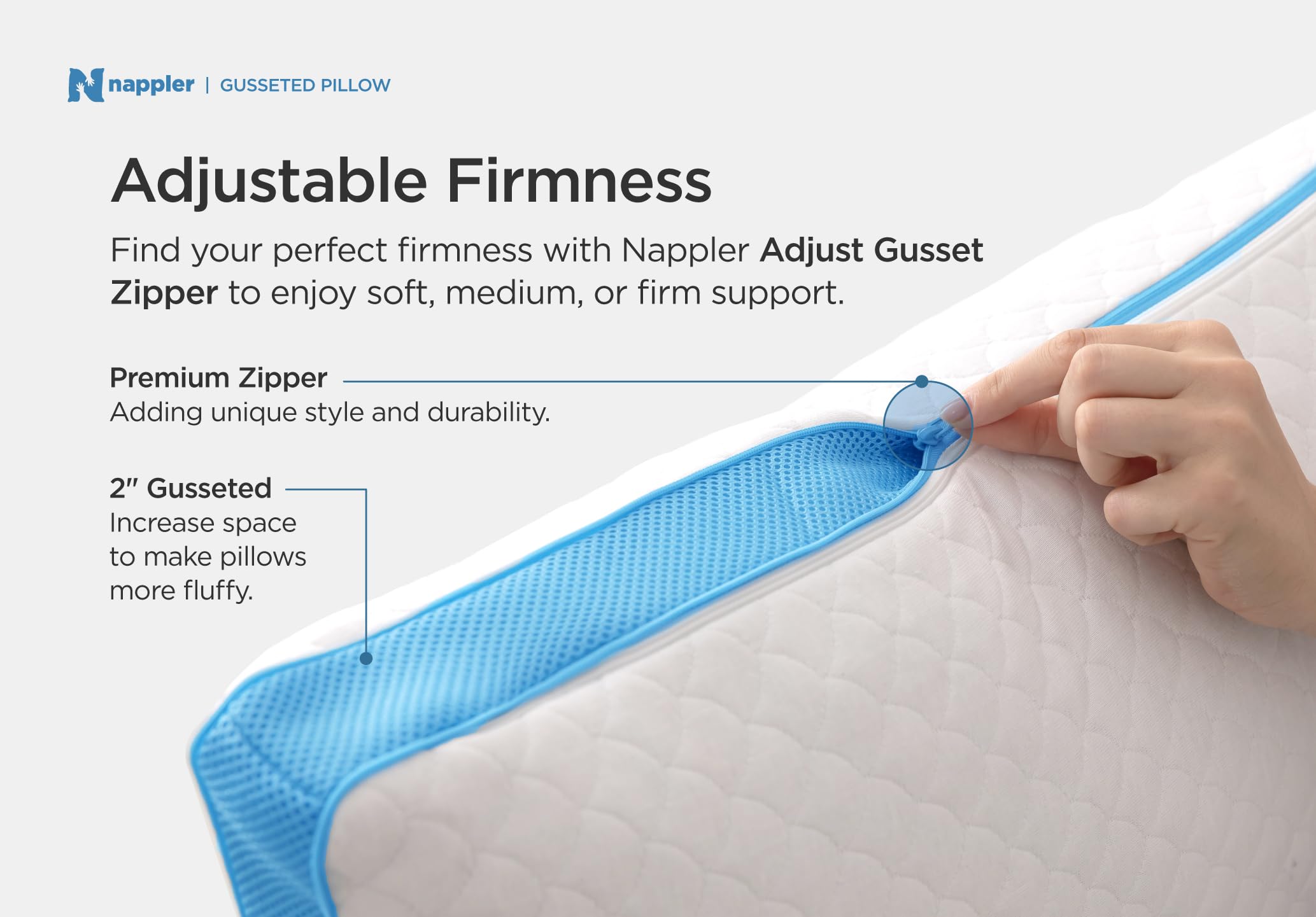 Nappler Side and Back Sleeper Pillow for Neck and Shoulder Pain Relief - Shredded Memory Foam Bed Pillow for Sleeping - 100% Adjustable Fill - Queen Size - Modal Washable Case. Extra Fill Included