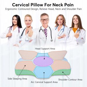 Anvo Cervical Neck Pillow for Neck and Shoulder Pain - Memory Foam Neck Pillows for Pain Relief Sleeping, Side Sleeper Pillow, Contour Orthopedic Firm Pillow for Back Stomach Sleeper - Blue