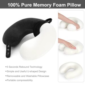 Travel Neck Pillow, Best Memory Foam Airplane Pillow for Head Support Soft Adjustable Pillow for Plane, Car & Home Recliner Use (Black)