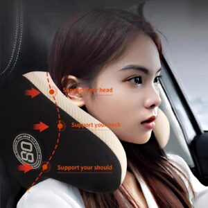 Really Helpful Car Headrest Pillow, Car Neck Pillow for Sleeping with Adjustable Strap, 100% Memory Foam & Breathable Removable Cover, Ergonomic Design - Softness Travel Car Pillow(Beige, 1PC)